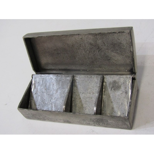 77 - STAMP-PILL BOX, a rectangular pewter lidded box with interior compartment for stamps/pills, together... 