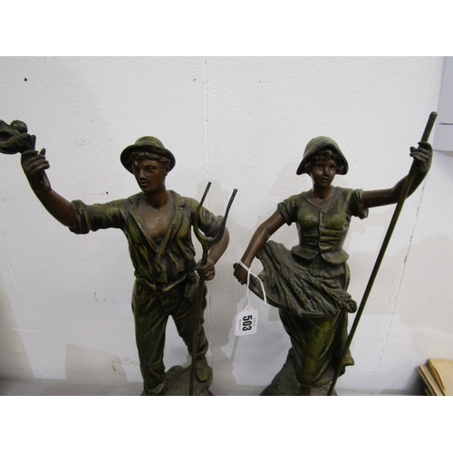 83 - SPELTER FIGURES, a pair of 19th Century French painted spelter figures, 