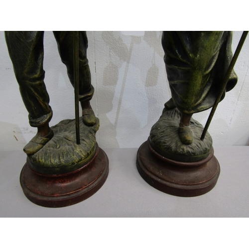 83 - SPELTER FIGURES, a pair of 19th Century French painted spelter figures, 