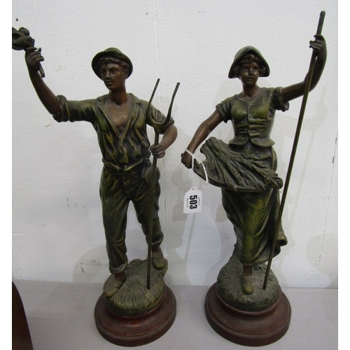 83 - SPELTER FIGURES, a pair of 19th Century French painted spelter figures, 