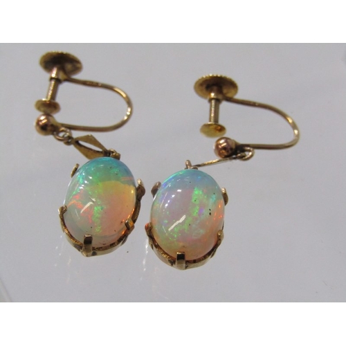 116 - IMPRESSIVE OPAL EARRINGS, a pair of 9ct yellow gold screw back earrings set with opals, the cabochon... 