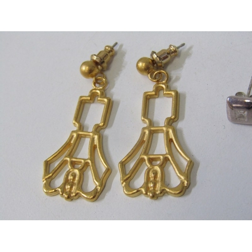 118 - VARIOUS EARRINGS, 4 pairs of earrings including a pair of gilded Art Deco flapper style earrings, a ... 