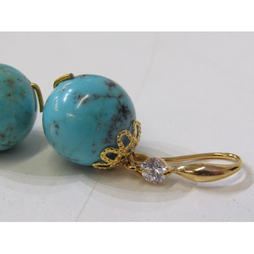 120 - EARRINGS, a pair of silver blue stone stud earrings, together with a pair of turquoise large beaded ... 