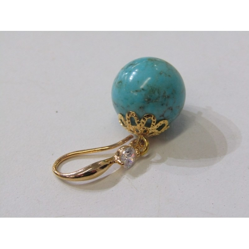 120 - EARRINGS, a pair of silver blue stone stud earrings, together with a pair of turquoise large beaded ... 