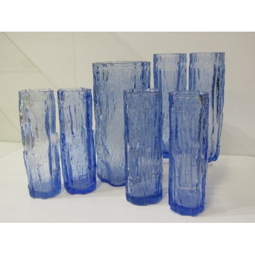 69 - WHITEFRIARS STYLE WATER SET, a set of 6 Whitefriars style bark effect glasses, 17cm height, together... 