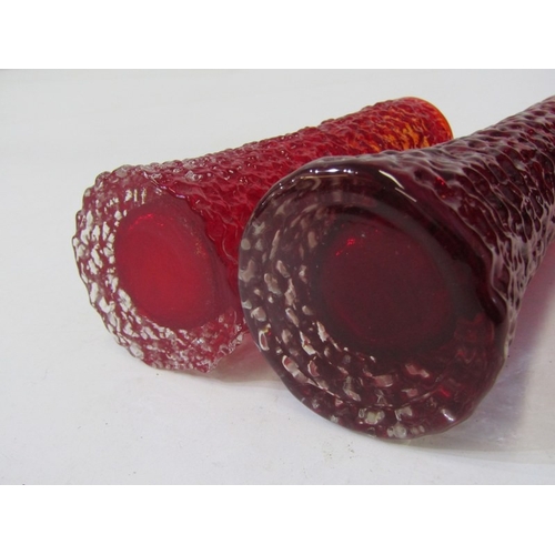 70 - WHITEFRIARS STYLE VASES, a pair of orange cylindrical bark effect vases in the Whitefriars style, 20... 