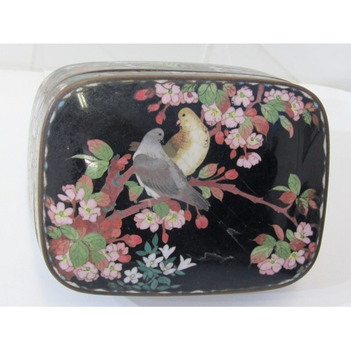 71 - CLOISONNE BOX, 19th Century Japanese cloisonne box and cover, decorated with 2 birds in a floral set... 