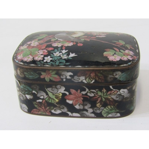 71 - CLOISONNE BOX, 19th Century Japanese cloisonne box and cover, decorated with 2 birds in a floral set... 