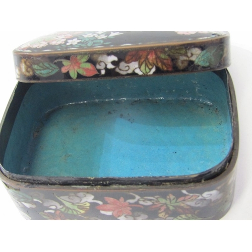 71 - CLOISONNE BOX, 19th Century Japanese cloisonne box and cover, decorated with 2 birds in a floral set... 