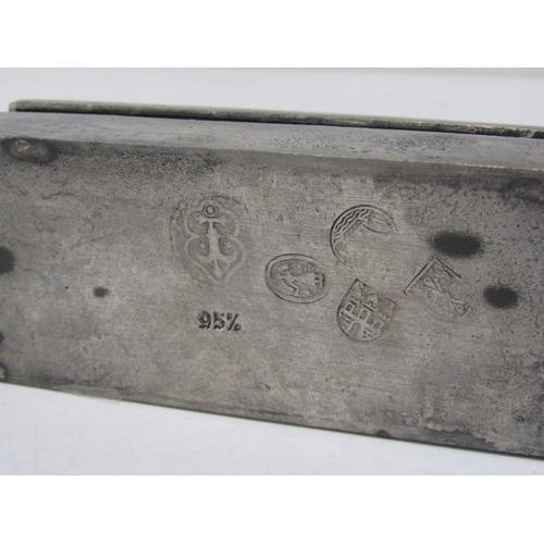77 - STAMP-PILL BOX, a rectangular pewter lidded box with interior compartment for stamps/pills, together... 