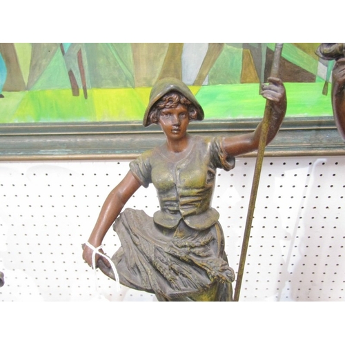 83 - SPELTER FIGURES, a pair of 19th Century French painted spelter figures, 