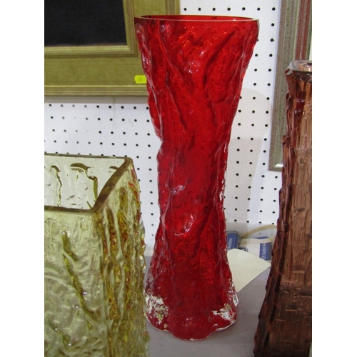 93 - WHITEFRIARS STYLE GLASSWARE, 6 assorted vases, various colours & designs, tallest 30cms