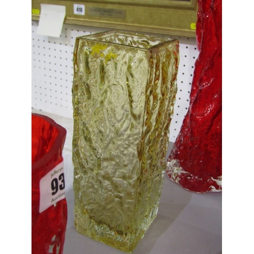 93 - WHITEFRIARS STYLE GLASSWARE, 6 assorted vases, various colours & designs, tallest 30cms