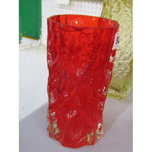 93 - WHITEFRIARS STYLE GLASSWARE, 6 assorted vases, various colours & designs, tallest 30cms