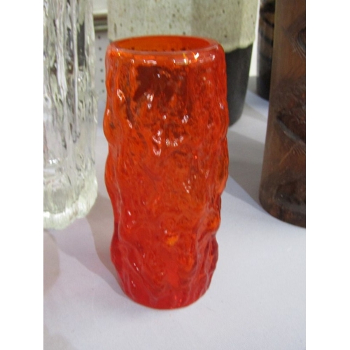 93 - WHITEFRIARS STYLE GLASSWARE, 6 assorted vases, various colours & designs, tallest 30cms