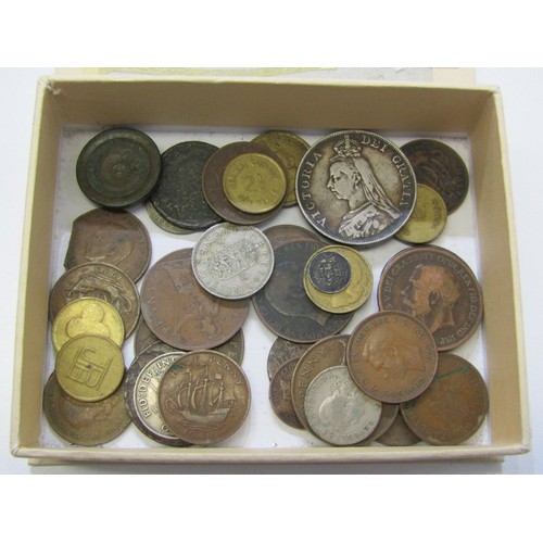 96A - 1889 & 1850 Victoria silver crown, 1842 Victoria silver 3 halfpence together with a small collection... 