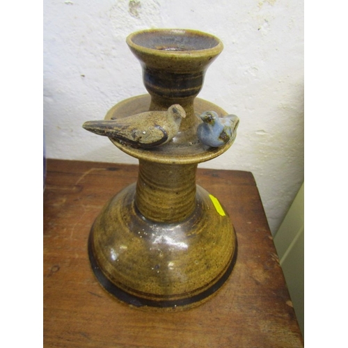 48 - WENFORD BRIDGE POTTERY CANDLESTICK BY SETH CARDEW and 2 Royal Doulton 'Eglinton Tournament' blue and... 