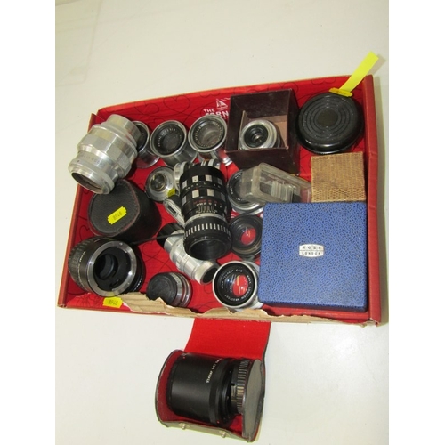 18 - PHOTOGRAPHY LENSES; mixed collection of lenses to include Corfield tele-lumax, Vivitar extension tub... 