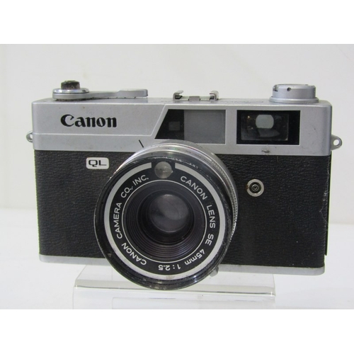 20 - PHOTOGRAPHY - vintage cameras; Samoca LE II camera, USSR Kiev camera, EMI K camera, 2 x Canon Canone... 