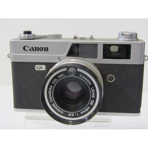 20 - PHOTOGRAPHY - vintage cameras; Samoca LE II camera, USSR Kiev camera, EMI K camera, 2 x Canon Canone... 