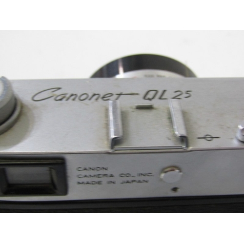 20 - PHOTOGRAPHY - vintage cameras; Samoca LE II camera, USSR Kiev camera, EMI K camera, 2 x Canon Canone... 