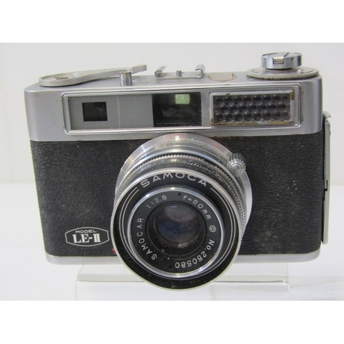 20 - PHOTOGRAPHY - vintage cameras; Samoca LE II camera, USSR Kiev camera, EMI K camera, 2 x Canon Canone... 