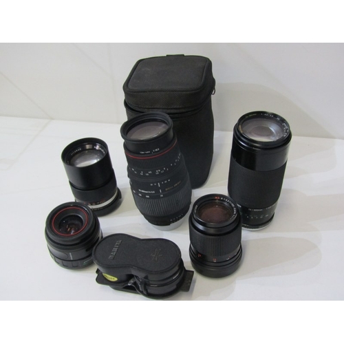 21 - PHOTOGRAPHY - LENSES; Sigma APO DC lense in bag, Miranda Macro 1:4.5-5.6, Olympus zoom lense,Carl Ze... 