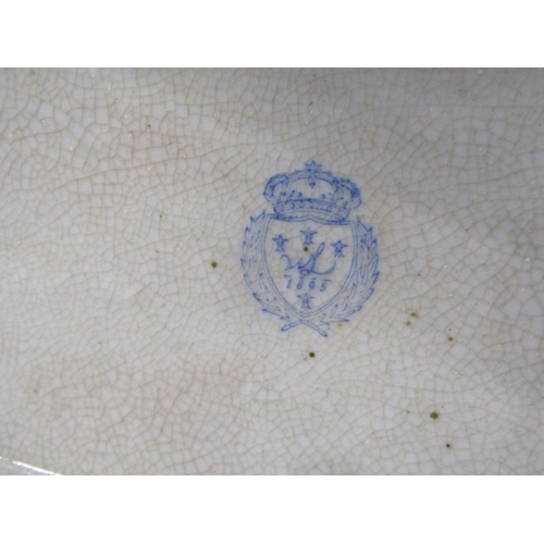 46 - ANTIQUE POTTERY TABLE CENTRE, large oval table centre with swag and fluted decoration with gilt meta... 