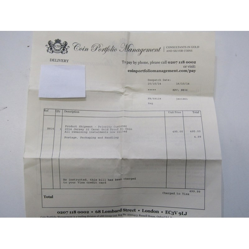 1 - 2014 Jersey Gold Proof 1 Pound.  Obv: Queen Elizabeth II; Rev: Garnished shield with 3 leopards pass... 