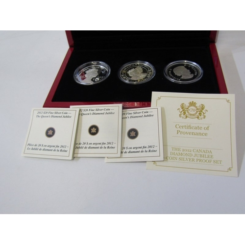 10 - 2012 Canada Diamond Jubilee 3-coin fine silver proof $20 set .  Capsuled in Royal Canadian Mint pres... 