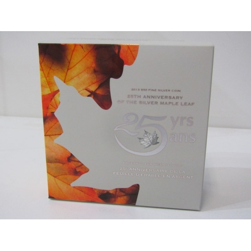 16 - 2013 Canada Fine Silver Matt Proof with gold appointments 5 ounce Maple Leaf, commemorating the 25th... 