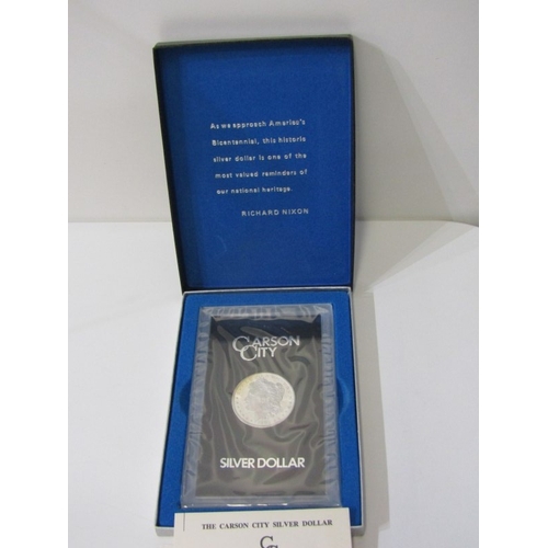 18 - 1883-CC USA Silver Morgan Dollar, minted in Carson City, capsuled with Carson City informal card in ... 