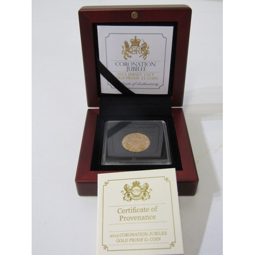 2 - 2013 Jersey Gold Proof 1 Pound, Coronation Jubilee.  Obv: Queen Elizabeth II; Rev: St Edwards Crown ... 