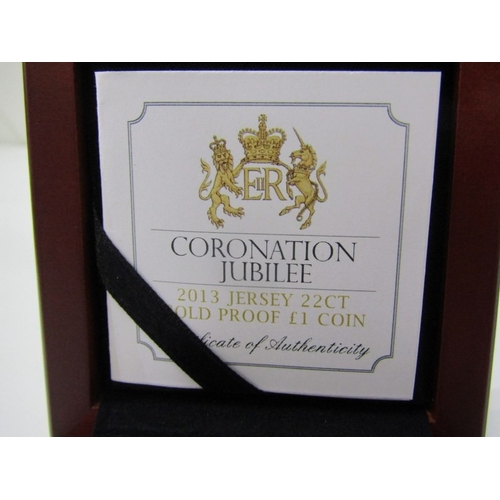 2 - 2013 Jersey Gold Proof 1 Pound, Coronation Jubilee.  Obv: Queen Elizabeth II; Rev: St Edwards Crown ... 