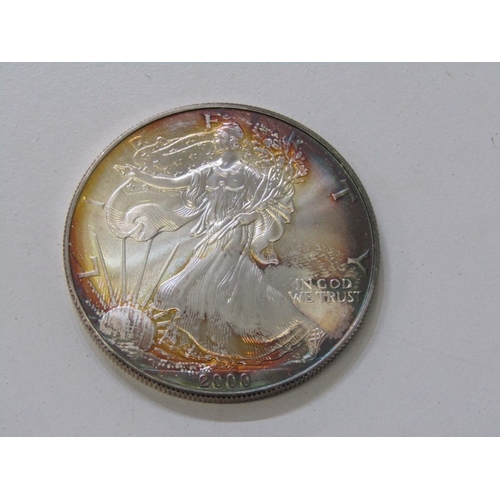 20 - 2000 USA ‘Walking Liberty’ Silver Eagle Dollar.  High grade example with sharp edges & edge rainbow ... 