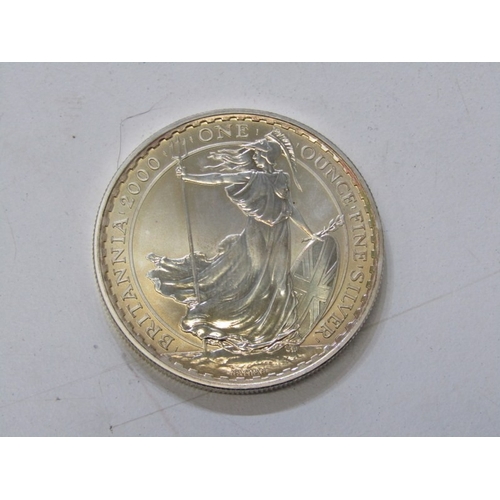 25 - 2000 Elizabeth II Fine Silver Britannia 2 Pounds in high grade. One ounce of .999 silver fineness.