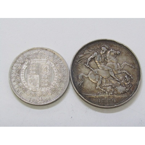 31 - 1889 Victoria Silver Jubilee Head crown in good grade & 1887 Victoria Jubilee Head silver half crown... 
