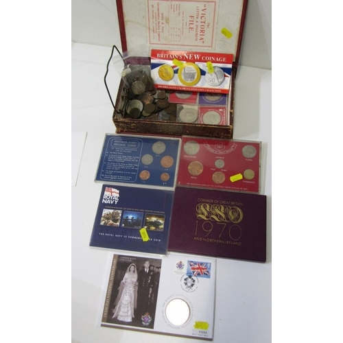 33 - Small file box containing 1967 6-coin set; 1970 8-coin Royal Mint set; Britain’s 1st Decimal 5-coin ... 