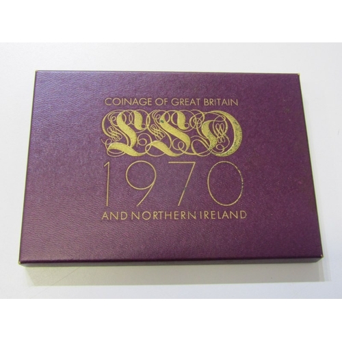33 - Small file box containing 1967 6-coin set; 1970 8-coin Royal Mint set; Britain’s 1st Decimal 5-coin ... 