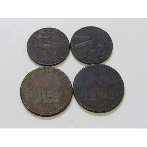 35 - Foundry Copper Tokens x 4: 1813 Welsh Penny x 2, view of Flint lead works, smoking away in full prod... 