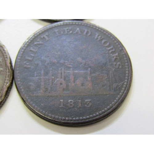 35 - Foundry Copper Tokens x 4: 1813 Welsh Penny x 2, view of Flint lead works, smoking away in full prod... 