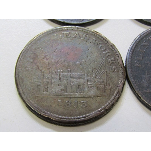 35 - Foundry Copper Tokens x 4: 1813 Welsh Penny x 2, view of Flint lead works, smoking away in full prod... 