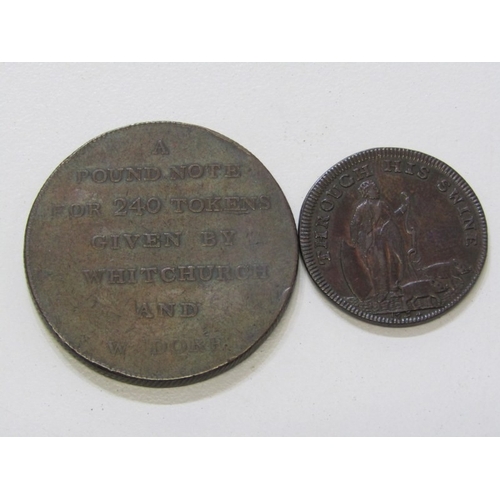 36 - Somerset Bath Copper Tokens x 2: 1794 Farthing, King Bladud crowned and bearded bust with bow across... 