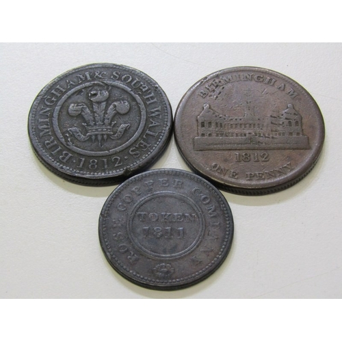 38 - Worcestershire Birmingham Copper Tokens x 3:  1812 Penny, West view of the Workhouse; 1812 Birmingha... 