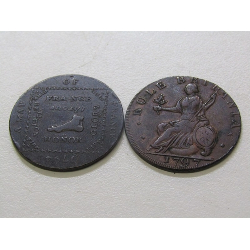 39 - Middlesex Halfpenny Copper Tokens x 2: 1794 Political ‘Map of France’. o: 'Honor' trodden underfoot,... 