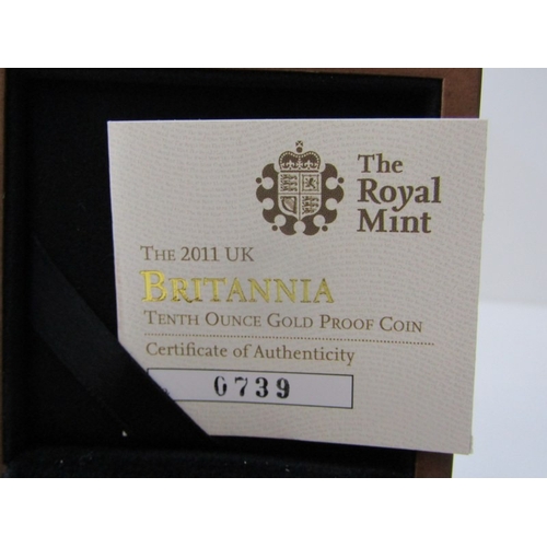 4 - 2011 Elizabeth II Gold Proof Britannia 10 Pounds.  Obv: Queen Elizabeth II; Rev: Seated Britannia.  ... 