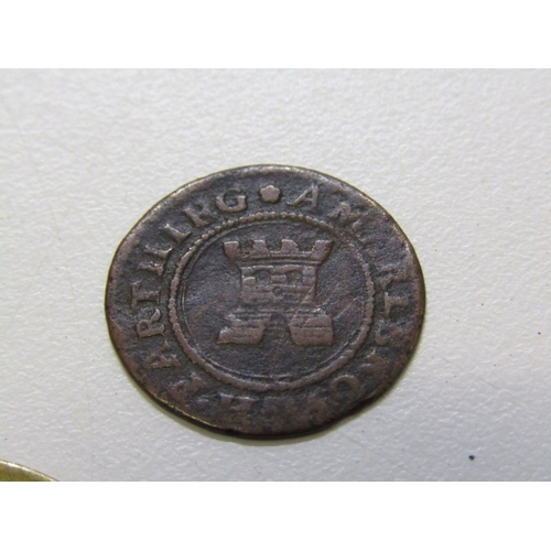 42 - 1668 Wiltshire Marlborough copper farthing, o: castle with four turrets r: trotting bull; circa1866 ... 