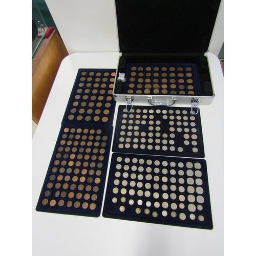45 -  An aluminium 5-tray coin case in good condition, containing pre-1947 silver sixpences x 9 & threepe... 