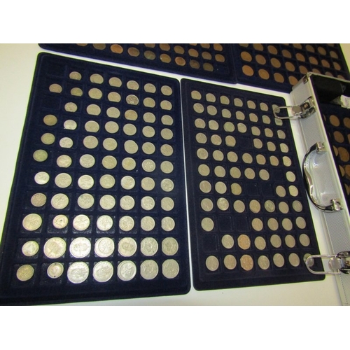 45 -  An aluminium 5-tray coin case in good condition, containing pre-1947 silver sixpences x 9 & threepe... 