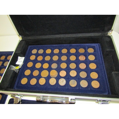 45 -  An aluminium 5-tray coin case in good condition, containing pre-1947 silver sixpences x 9 & threepe... 